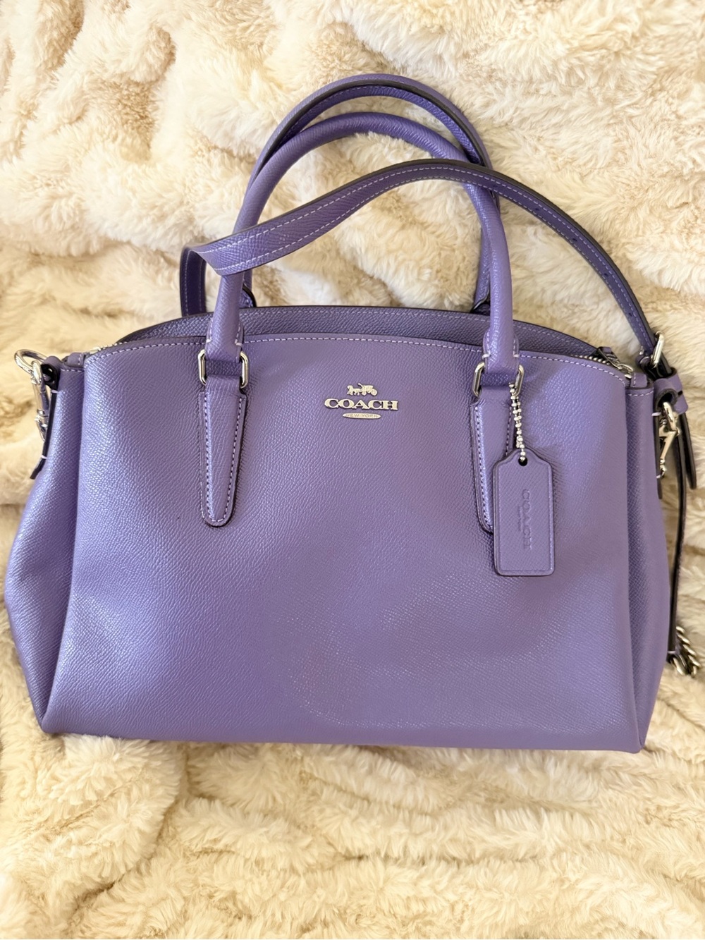 Coach Purple Leather Dome Satchel with Chain Strap